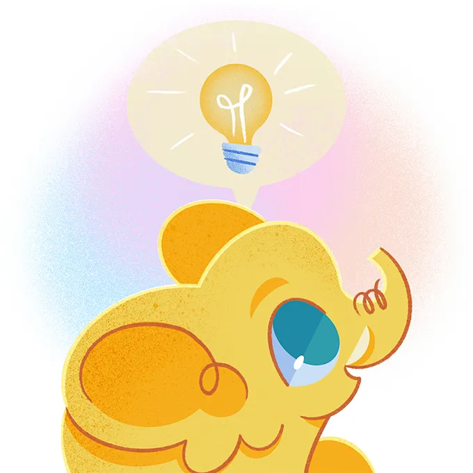 Melon has an idea and a lightbulb appears on top of her head inside a comic baloon